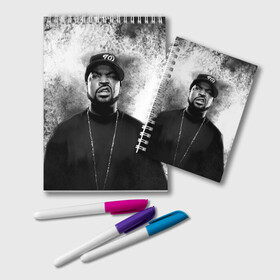 Блокнот с принтом Ice Cube | Айс Куб (Z) в городе Новоалтайск, 100% бумага | 48 листов, плотность листов — 60 г/м2, плотность картонной обложки — 250 г/м2. Листы скреплены удобной пружинной спиралью. Цвет линий — светло-серый
 | ice cube | oshea jackson | rap | айс куб | айс кьюб | реп | репер | рэпер | хип хоп