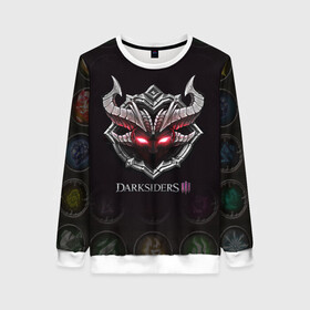Женский свитшот 3D с принтом Руны | Darksiders 3 (Z) в городе Новоалтайск, 100% полиэстер с мягким внутренним слоем | круглый вырез горловины, мягкая резинка на манжетах и поясе, свободная посадка по фигуре | azrael | darksiders | darksiders 2 | darksiders 3 | griever | silitha | tiamat | ulthane | vulgrim | wrath of war | всадник апокалипсиса | гнев войны | обугленный совет | руина | ультэйн | чёрный молот