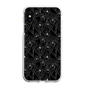 Чехол для iPhone XS Max матовый с принтом Цветы орхидеи на черном в городе Новоалтайск, Силикон | Область печати: задняя сторона чехла, без боковых панелей | женский | орхидея | современный | цветочный | цветы орхидеи | черно белый