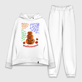 Женский костюм хлопок Oversize с принтом Тыквы в паутине в городе Новоалтайск,  |  | halloween | pumpkin | желтый | жуткий | красный | мистика | надписи | ночь ужасов | оранжевый | осень | паутина | синий | тыква | ужас | хэллоуин | черви | червивое яблоко