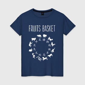 Женская футболка хлопок с принтом FRUITS BASKET / ЗНАКИ ЗОДИАКА в городе Новоалтайск, 100% хлопок | прямой крой, круглый вырез горловины, длина до линии бедер, слегка спущенное плечо | anime | fruits basket | zodiac signs. | аниме | восточный календарь | знаки зодиака | корзинка фруктов