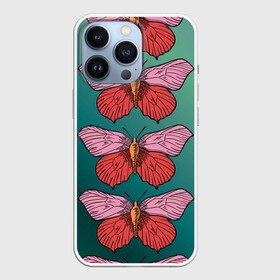 Чехол для iPhone 13 Pro с принтом Зеленый принт с бабочками :) в городе Новоалтайск,  |  | Тематика изображения на принте: бабочки | градиент | графический | грустный | зеленый | меланхолия | насекомые | ретро | розовый | странный