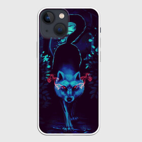 Чехол для iPhone 13 mini с принтом Крадущийся волк в городе Новоалтайск,  |  | волк | деревья | крадётся | кусты | лес | луна | ночь | охота | хищник