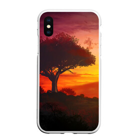 Чехол для iPhone XS Max матовый с принтом СОЛНЦЕ НАД АФРИКОЙ в городе Новоалтайск, Силикон | Область печати: задняя сторона чехла, без боковых панелей | африка | дерево | живопись | облака | пейзаж | рассвет | рисунок | саванна