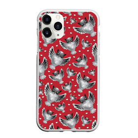 Чехол для iPhone 11 Pro матовый с принтом Серебряные совы в городе Новоалтайск, Силикон |  | красное с серым | птицы | серебро | совы | талисман | украшение