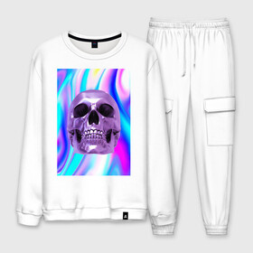 Мужской костюм хлопок с принтом Skull abstraction в городе Новоалтайск, 100% хлопок | на свитшоте круглая горловина, мягкая резинка по низу. Брюки заужены к низу, на них два вида карманов: два “обычных” по бокам и два объемных, с клапанами, расположенные ниже линии бедра. Брюки с мягкой трикотажной резинкой на поясе и по низу штанин. В поясе для дополнительного комфорта — широкие завязки | Тематика изображения на принте: абстракция | блестки | блестящий фон | металлический цвет | скулы | стильный принт | череп | яркий принт
