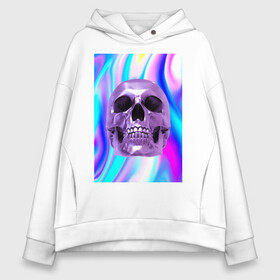 Женское худи Oversize хлопок с принтом Skull abstraction в городе Новоалтайск, френч-терри — 70% хлопок, 30% полиэстер. Мягкий теплый начес внутри —100% хлопок | боковые карманы, эластичные манжеты и нижняя кромка, капюшон на магнитной кнопке | абстракция | блестки | блестящий фон | металлический цвет | скулы | стильный принт | череп | яркий принт