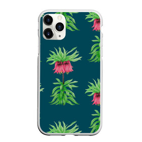 Чехол для iPhone 11 Pro Max матовый с принтом Цветы рябчика на темном фоне в городе Новоалтайск, Силикон |  | 8 марта | flowers | march 8 | spring | ботаническая иллюстрация | весна | день рождения | зеленый | красный | лето | листья | любовь | праздник | принт | природа | растения | розовый | рябчик | цветы