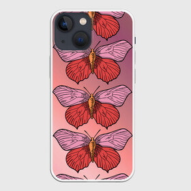 Чехол для iPhone 13 mini с принтом Розовый принт с бабочками в городе Новоалтайск,  |  | бабочки | градиент | грустый | меланхолия | мотылек | насекомые | розовый | цветочки