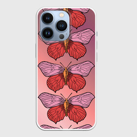 Чехол для iPhone 13 Pro с принтом Розовый принт с бабочками в городе Новоалтайск,  |  | Тематика изображения на принте: бабочки | градиент | грустый | меланхолия | мотылек | насекомые | розовый | цветочки