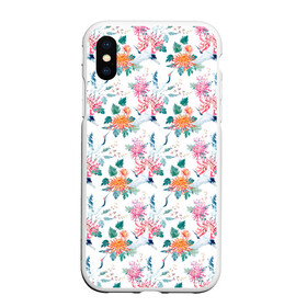 Чехол для iPhone XS Max матовый с принтом Журавли и хризантемы в городе Новоалтайск, Силикон | Область печати: задняя сторона чехла, без боковых панелей | журавли | паттерн | хризантемы | цапля | цветы