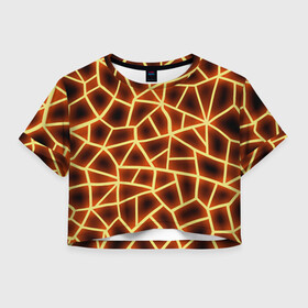 Женская футболка Crop-top 3D с принтом Огненная геометрия в городе Новоалтайск, 100% полиэстер | круглая горловина, длина футболки до линии талии, рукава с отворотами | 3д | abstract | fire | flame | geometry stripes | neon | polygonal | абстрактная геометрия | геометрические фигуры | линии | мозаика | неон | огонь | орнамент | пламя | полигон | полосы | светящиеся | текстура | треугольники