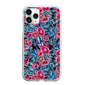 Чехол для iPhone 11 Pro матовый с принтом Тропические цветы  в городе Новоалтайск, Силикон |  | Тематика изображения на принте: летний | розовый | синий | тропический узор | цветочный узор | цветы | экзотические цветы