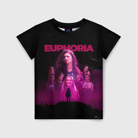 Детская футболка 3D с принтом Euphoria team в городе Новоалтайск, 100% гипоаллергенный полиэфир | прямой крой, круглый вырез горловины, длина до линии бедер, чуть спущенное плечо, ткань немного тянется | euphoria | serial | джулс | зендея | ру беннетт | сериал | сериалы | хантер шефер | эйфория