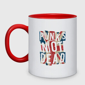 Кружка двухцветная с принтом Punks not dead в городе Новоалтайск, керамика | объем — 330 мл, диаметр — 80 мм. Цветная ручка и кайма сверху, в некоторых цветах — вся внутренняя часть | Тематика изображения на принте: alternative | music | punk | punks not dead | rock | альтернатива | музыка | панк | панки не умерают | панкс нот дэд | рок