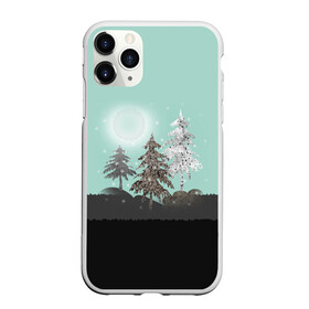 Чехол для iPhone 11 Pro Max матовый с принтом Лес. Мозаичный узор  в городе Новоалтайск, Силикон |  | бирюзовый | елка | ель | зима | картина | лес | луна горы | мозаика | новогодний | холмы