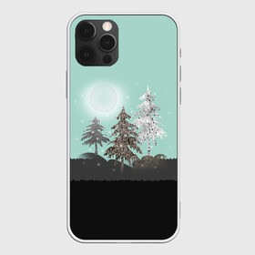 Чехол для iPhone 12 Pro Max с принтом Лес. Мозаичный узор  в городе Новоалтайск, Силикон |  | Тематика изображения на принте: бирюзовый | елка | ель | зима | картина | лес | луна горы | мозаика | новогодний | холмы