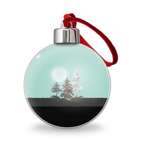 Ёлочный шар с принтом Лес. Мозаичный узор  в городе Новоалтайск, Пластик | Диаметр: 77 мм | Тематика изображения на принте: бирюзовый | елка | ель | зима | картина | лес | луна горы | мозаика | новогодний | холмы