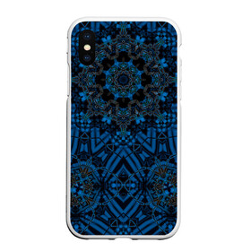 Чехол для iPhone XS Max матовый с принтом Черно-синяя мандала .  в городе Новоалтайск, Силикон | Область печати: задняя сторона чехла, без боковых панелей | калейдоскоп | круглый | модный | орнамент | синий | современный | темно синий | этнический