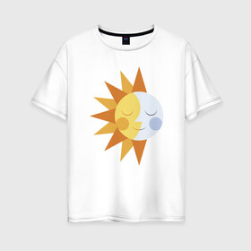 Женская футболка хлопок Oversize с принтом Sun and Moon в городе Новоалтайск, 100% хлопок | свободный крой, круглый ворот, спущенный рукав, длина до линии бедер
 | alien | mars | moon | nasa | астероид | астронавт | астрономия | вселенная | гагарин | галактика | земля | илон маск | комета | космонавт | космос | луна | марс | наса | небо | нло | планета | пришелец | ракета