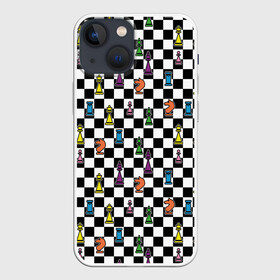 Чехол для iPhone 13 mini с принтом Яркая шахматная доска в городе Новоалтайск,  |  | клетка | орнамент | паттерн | спорт | узор | цветной | черно белая клетка | черно белое | черно белый принт | шахматная доска | шахматная клетка | шахматные фигуры | шахматы