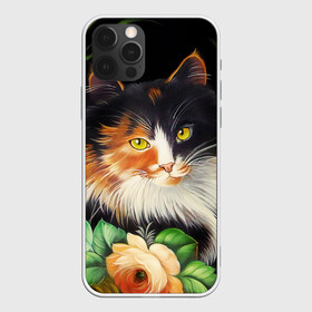 Чехол для iPhone 12 Pro Max с принтом Трёхцветная кошка в городе Новоалтайск, Силикон |  | Тематика изображения на принте: декоративная роспись | живопись | жостовская роспись | кошка | кошка трехцветная | цветы