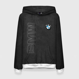Женская толстовка 3D с принтом BMW LOGO AND INSCRIPTION в городе Новоалтайск, 100% полиэстер  | двухслойный капюшон со шнурком для регулировки, мягкие манжеты на рукавах и по низу толстовки, спереди карман-кенгуру с мягким внутренним слоем. | bmw | авто | автомобиль | бмв | логотип | марка | машина | надпись | текстура