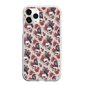 Чехол для iPhone 11 Pro матовый с принтом Skull raven в городе Новоалтайск, Силикон |  | art | flowers | gothic | pattern | raven | roses | skull | арт | ворон | готика | паттерн | розы | цветы | череп