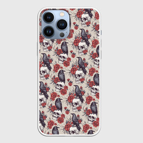 Чехол для iPhone 13 Pro Max с принтом Skull raven в городе Новоалтайск,  |  | Тематика изображения на принте: art | flowers | gothic | pattern | raven | roses | skull | арт | ворон | готика | паттерн | розы | цветы | череп