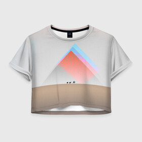 Женская футболка Crop-top 3D с принтом Пустынный мираж в городе Новоалтайск, 100% полиэстер | круглая горловина, длина футболки до линии талии, рукава с отворотами | верблюды | глюк | караван | пирамиды | путник | треугольник | цветовой шум