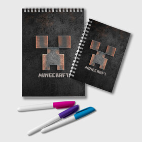 Блокнот с принтом MINECRAFT TEXTURE IRON в городе Новоалтайск, 100% бумага | 48 листов, плотность листов — 60 г/м2, плотность картонной обложки — 250 г/м2. Листы скреплены удобной пружинной спиралью. Цвет линий — светло-серый
 | Тематика изображения на принте: creeper | game | minecraft | железо | игра | компьютерная | крипер | криппер | майн | майнкрафт | текстура