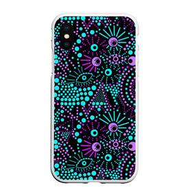 Чехол для iPhone XS Max матовый с принтом Яркий абстрактный узор  в городе Новоалтайск, Силикон | Область печати: задняя сторона чехла, без боковых панелей | Тематика изображения на принте: бирюзовый | в горошек | глаза | модный | молодежный | современный | фиолетовый | черный | экзотический