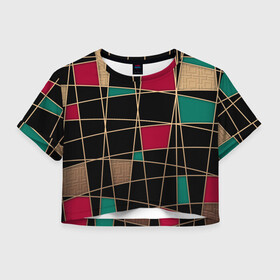 Женская футболка Crop-top 3D с принтом Модный  абстрактный узор  в городе Новоалтайск, 100% полиэстер | круглая горловина, длина футболки до линии талии, рукава с отворотами | бирюзовый | золотой | красный | модный | молодежный | мужской | полосы | современный | текстура | черный