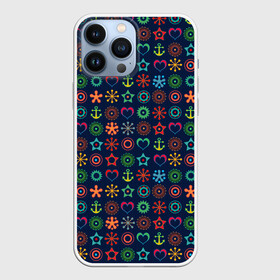 Чехол для iPhone 13 Pro Max с принтом Морской разноцветный узор в городе Новоалтайск,  |  | Тематика изображения на принте: абстрактный | детский | звезда | малышам | мальчиковый | модный | молодежный | море | синий | современный | якорь