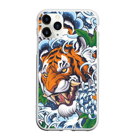 Чехол для iPhone 11 Pro матовый с принтом Тигр в городе Новоалтайск, Силикон |  | дикая кошка | зверь | клык | крупная кошка | тигр | хищник | хризантема | цветы | япония