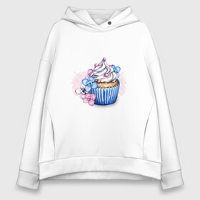 Женское худи Oversize хлопок с принтом Cupcake. Десерт с цветами в городе Новоалтайск, френч-терри — 70% хлопок, 30% полиэстер. Мягкий теплый начес внутри —100% хлопок | боковые карманы, эластичные манжеты и нижняя кромка, капюшон на магнитной кнопке | cupcake | десерт | десерты | капкейк | кекс | кондитерка | кондитерский | сладкое | сладости | цветочки | цветы