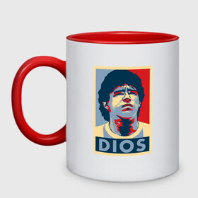 Кружка двухцветная с принтом Dios - Maradona в городе Новоалтайск, керамика | объем — 330 мл, диаметр — 80 мм. Цветная ручка и кайма сверху, в некоторых цветах — вся внутренняя часть | argentina | diego | football | maradona | messi | аргентина | гол | диего | игрок | марадона | месси | мяч | рука бога | спорт | футбол | футболист | чемпион