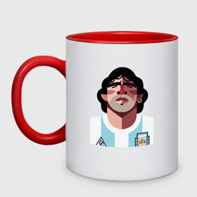 Кружка двухцветная с принтом Football - Maradona в городе Новоалтайск, керамика | объем — 330 мл, диаметр — 80 мм. Цветная ручка и кайма сверху, в некоторых цветах — вся внутренняя часть | argentina | diego | football | maradona | messi | аргентина | гол | диего | игрок | марадона | месси | мяч | рука бога | спорт | футбол | футболист | чемпион