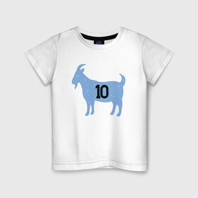 Детская футболка хлопок с принтом GOAT - Maradona в городе Новоалтайск, 100% хлопок | круглый вырез горловины, полуприлегающий силуэт, длина до линии бедер | argentina | diego | football | maradona | messi | аргентина | гол | диего | игрок | марадона | месси | мяч | рука бога | спорт | футбол | футболист | чемпион