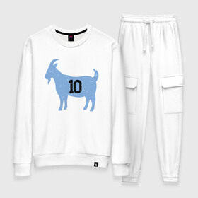 Женский костюм хлопок с принтом GOAT - Maradona в городе Новоалтайск, 100% хлопок | на свитшоте круглая горловина, мягкая резинка по низу. Брюки заужены к низу, на них два вида карманов: два 