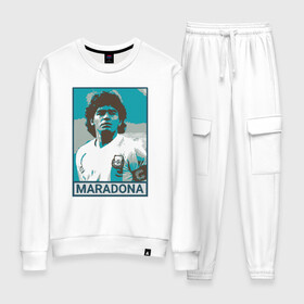 Женский костюм хлопок с принтом Maradona в городе Новоалтайск, 100% хлопок | на свитшоте круглая горловина, мягкая резинка по низу. Брюки заужены к низу, на них два вида карманов: два 