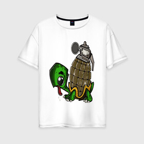 Женская футболка хлопок Oversize с принтом Explosive turtle в городе Новоалтайск, 100% хлопок | свободный крой, круглый ворот, спущенный рукав, длина до линии бедер
 | взрывная | граната | забавная | опасная | черепаха