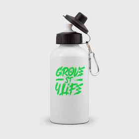 Бутылка спортивная с принтом Grove street for Life в городе Новоалтайск, металл | емкость — 500 мл, в комплекте две пластиковые крышки и карабин для крепления | green | grove | винтаж | граффити vaporwave | леттеринг | текстуры | тени | яркость