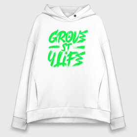 Женское худи Oversize хлопок с принтом Grove street for Life в городе Новоалтайск, френч-терри — 70% хлопок, 30% полиэстер. Мягкий теплый начес внутри —100% хлопок | боковые карманы, эластичные манжеты и нижняя кромка, капюшон на магнитной кнопке | green | grove | винтаж | граффити vaporwave | леттеринг | текстуры | тени | яркость