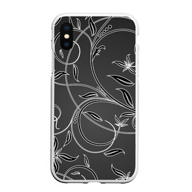 Чехол для iPhone XS Max матовый с принтом Узор листочки На темном Фоне в городе Новоалтайск, Силикон | Область печати: задняя сторона чехла, без боковых панелей | black | dark | in the top | in the trend | leaf | pattern | student | white | youth | белый | в топе | в тренде | листок | молодежь | студент | темный | узор | черный