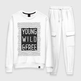 Женский костюм хлопок с принтом YOUNG WILD &FREE в городе Новоалтайск, 100% хлопок | на свитшоте круглая горловина, мягкая резинка по низу. Брюки заужены к низу, на них два вида карманов: два 
