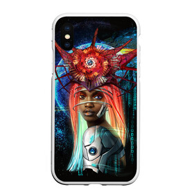Чехол для iPhone XS Max матовый с принтом Cyberpunk girl в городе Новоалтайск, Силикон | Область печати: задняя сторона чехла, без боковых панелей | волосы | девушка | киберпанк | корона | космос | планета