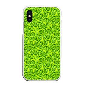Чехол для iPhone XS Max матовый Неоновый цветочный узор : в городе Новоалтайск, Силикон | Область печати: задняя сторона чехла, без боковых панелей | детский | женский | зеленый | лето | неоновый узор | розы | современный | яркий зеленый