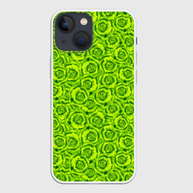 Чехол для iPhone 13 mini с принтом Неоновый цветочный узор в городе Новоалтайск,  |  | Тематика изображения на принте: детский | женский | зеленый | лето | неоновый узор | розы | современный | яркий зеленый