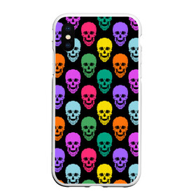 Чехол для iPhone XS Max матовый с принтом Разноцветные черепа . Готика  в городе Новоалтайск, Силикон | Область печати: задняя сторона чехла, без боковых панелей | Тематика изображения на принте: готический узор | молодежный | разноцветные черепа | современный | черепа | яркий узор